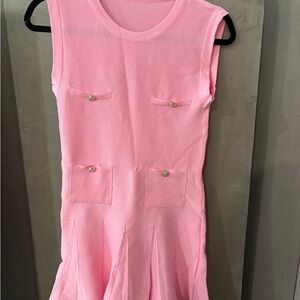 Pink Sleeveless Dress with Button Accents